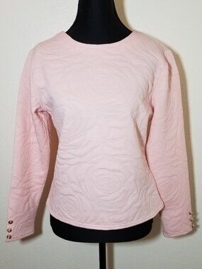 Rylee Moon Womens Small Textured Rose Long Sleeve Top Retro Cottage City NWT